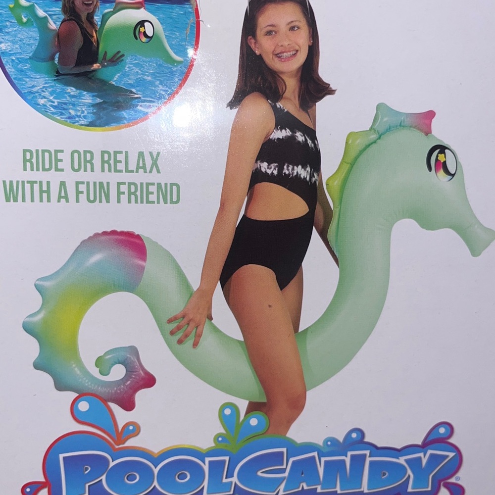 PoolCandy Seahorse Ride-On Inflatable Green Super Noodle NWT - Picture 3 of 11